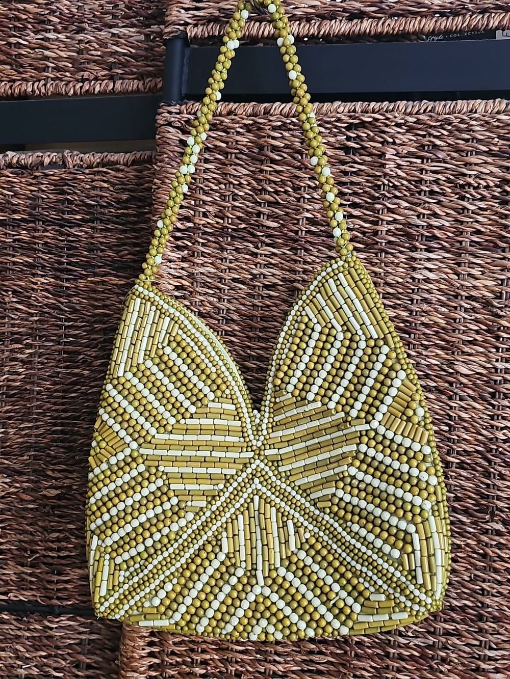 Hand-Beaded Yellow Shoulder Bag for Women